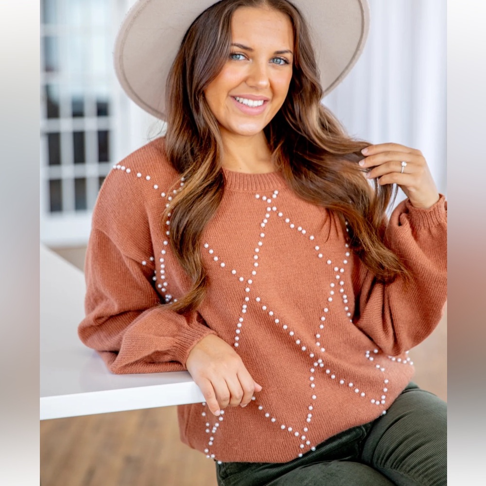 Large Chestnut Pearl Beaded Sweater